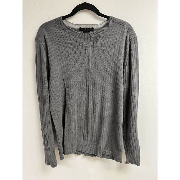Calvin Klein Jeans men’s Pullover Crew neck Ribbed Knit Sweater Gray Size Large - Picture 1 of 5